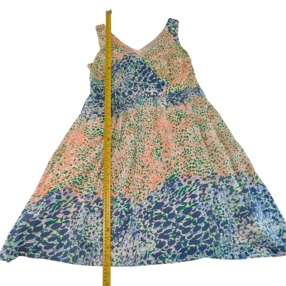 Boden Silk Abstract‎ Pebble Print Faux Wrap boho Midi Dress Blue Pink Womens 12R